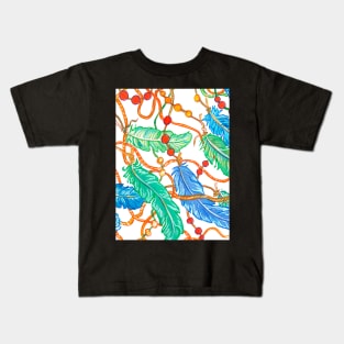 Feathers and beads on a white background Kids T-Shirt